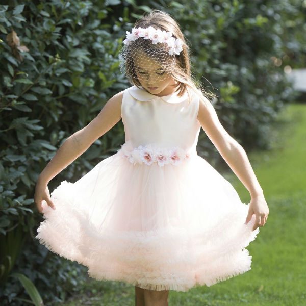 فستان بناتي قصير مزين بالورود مع تاج رائع من الورود