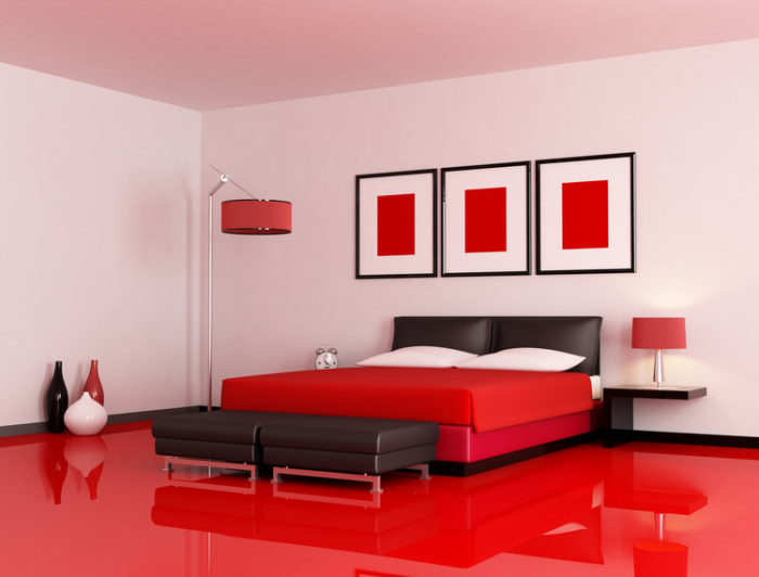 غرفة نوم باللون الاحمر بتصميم هادئ وسيمبل
