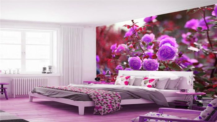 غرفة نوم ثري دي روعة وجميلة باللون الموف