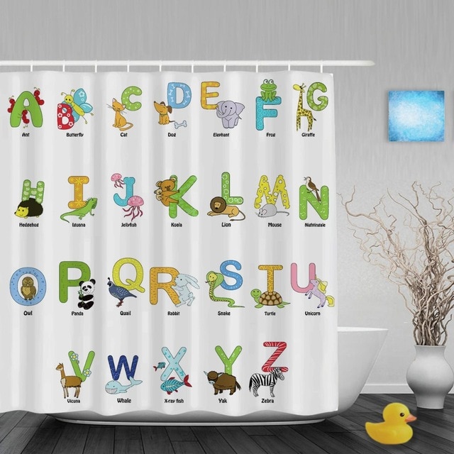 ستائر أطفال للحمامات مطبوع عليها حروف